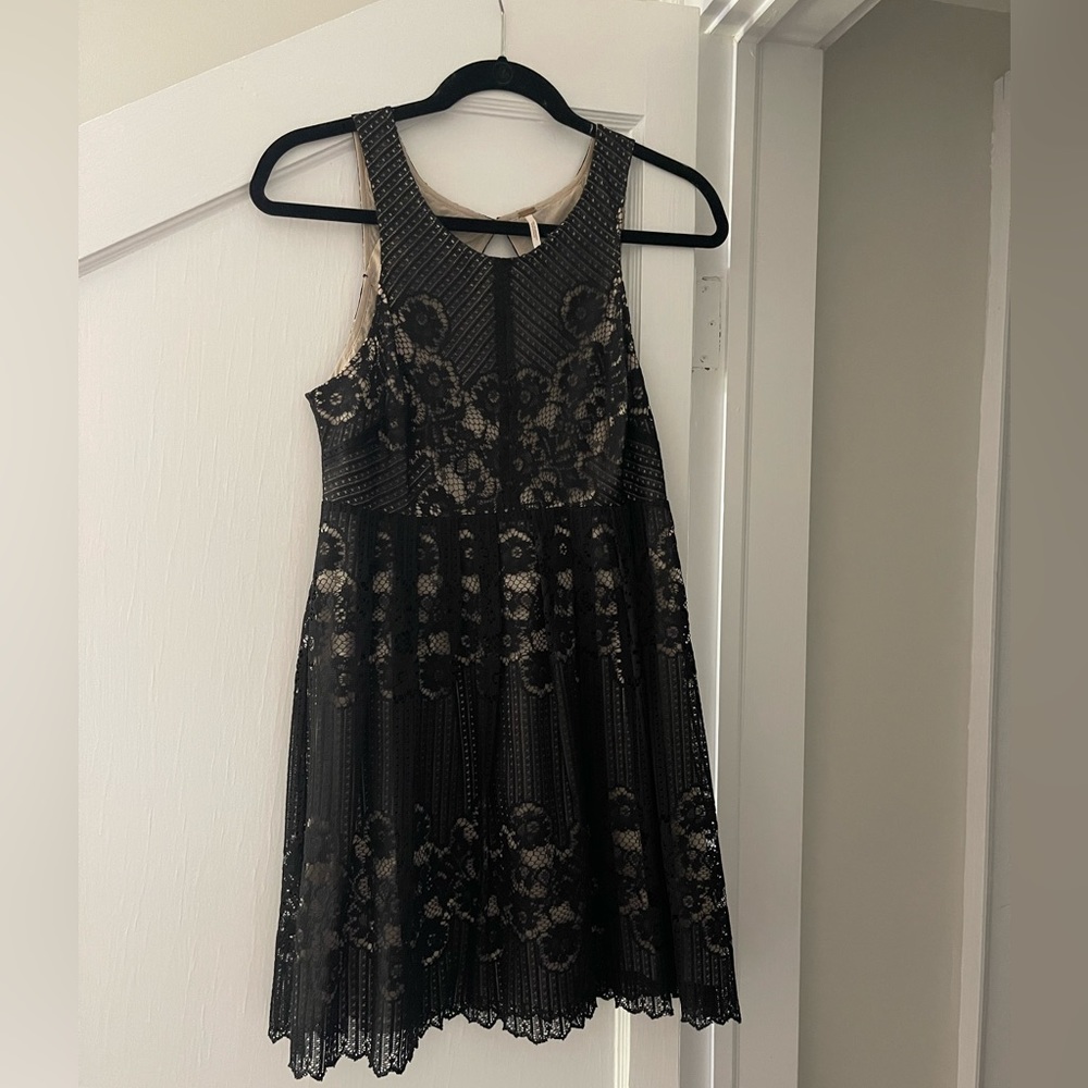 Freepeople black lace nude overlay cocktail dress